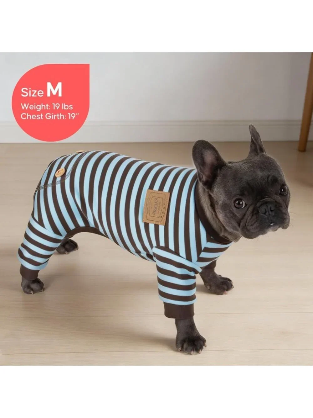 Cozy Blue Striped Dog Pajamas, Comfy 4-Legged Onesie Sleepwear for Small Pets